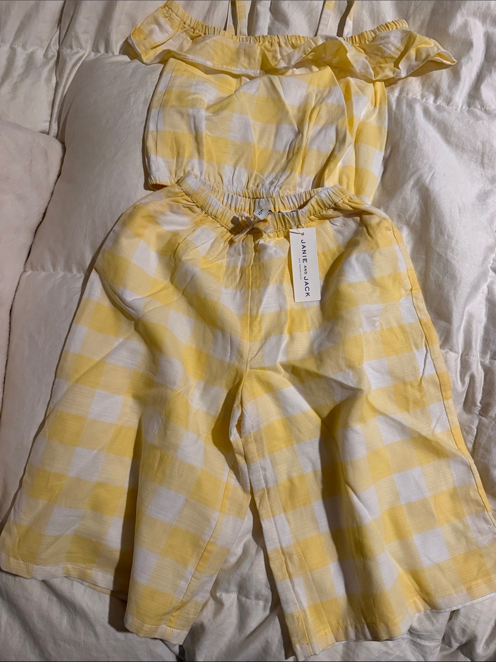Janie and Jack Yellow & White Gingham Drawstring matching top (4t)and Shorts(3T)